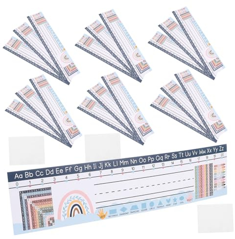 Parliky 60 Piezas Etiquetas para Escritorio con Adhesivo Placas Nombre con Línea Numérica y Alfabeto para Resistente y Educativo