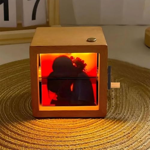 Cornice portafoto fai da te, scatola animata in legno con manovella, con luce LED, 8 foto, album fotografico, decorazione per la casa, luce notturna, album di immagini di coppia regalo per coppia e