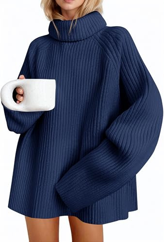 Saodimallsu Jersey de Cuello Alto Oversize para Mujer de Punto Fino y Manga Larga