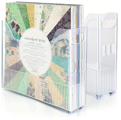 Cobenga 2 Stück Scrapbook-Papieraufbewahrung mit Rollen, Kunststoff, tragbarer Scrapbook-Aufbewahrungsbehälter für 30,5 x 30,5 cm Papier, tragbarer Akten-Organizer mit integriertem Griff, funktionaler