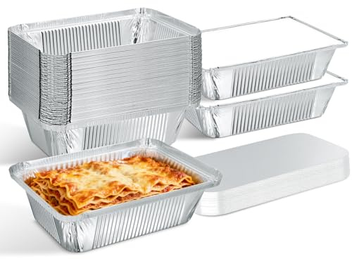 Lideropa 50-Pack Small Aluminum Pans with Lids, 8.5×6, 2.25LB