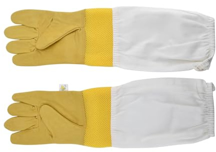 Haofy Professionella Biodlarhandskar, XL-storlek, Förlängda ärmar, Andningsbart Nätöverdrag, Konstgjorda Fårskinn och Canvas