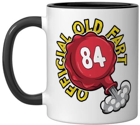 84th Birthday Official Old Fart Funny Red Whopee Cushion Ceramic Mug, Black/White
