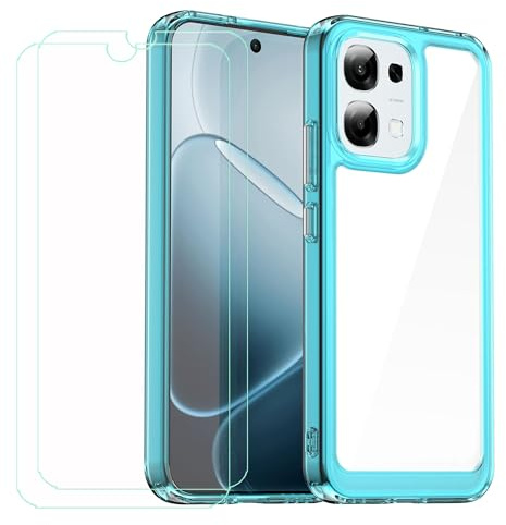 GYDQQKJ Funda para OPPO A6 Pro 4G + 2 Piezas Vidrio Protector de Pantalla Cristal Templado Film, Translúcido Azul Suave TPU Silicona Cover Carcasa Caso Case para OPPO A6 Pro 4G (6.57)