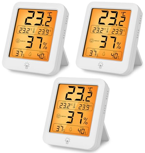HOTUT Digital Hygrometer Indoor Thermometer, 3 Pack Room Thermometer, Backlit LCD Screen, Temperature Monitor Humidity Meter with Max and Min Records for Home, Bedroom, Baby Nursery, Office
