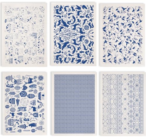 SUPERDANT 6 Stück Blaue Hund Keramik Transferfolien Gemischte Formen Unterglasur Transferfolien für Keramik DIY Aufkleber Handgefertigte Geschenke Wasser Transfer Papier für Töpferkunst Porzellan
