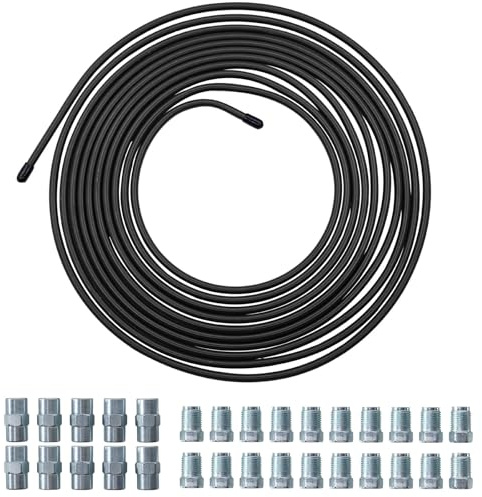 5m 4,75 mm Bremsleitung mit 20 Schrauben und 10 Verbinder für Bördelgerät | Kupferbeschichtet, Stabil & Dicht, Flexibel Handbiegbar, 3/16 Zoll Bremsleitungssatz für Brems Kraftstoff Kühlsysteme