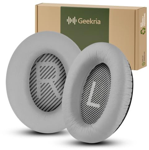 Geekria Ear Pads for Bose QC 35/35 II, New QuietComfort, SE | Protein Leather, Memory Foam, No-Tool 4-Step Install, Silver Grey, Fits QC45/QC25