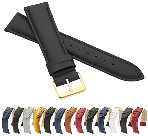 MARCHEL Glattleder Echtleder LLB Schließe in Gold Lederarmband Uhrenarmband Rindsleder Feines Leder