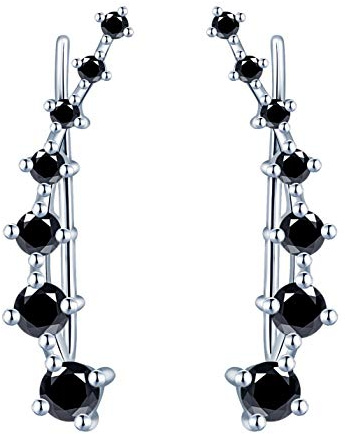 Oändligt U dam Fashion 925 sterlingsilver bling öronklämmor 7 kristaller hypoallergen kubisk zirkon rund lång ear Sweep Cuff Hook örhängen e silver, colore: svart, cod. E5595-black