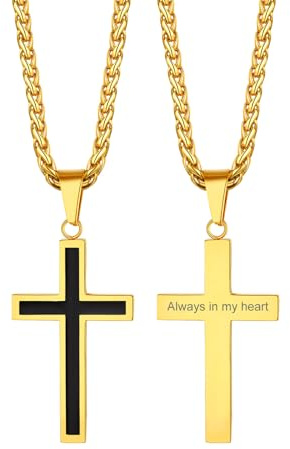 Richsteel Kreuz Kette Halskette Herren Silber/Gold/Schwarz Kreuzkette 55+5cm verstellbarer Kettenanhänger personalisierbar Cross Necklace Edelstahl Schmuck christlicher katholischer Religionskreuz