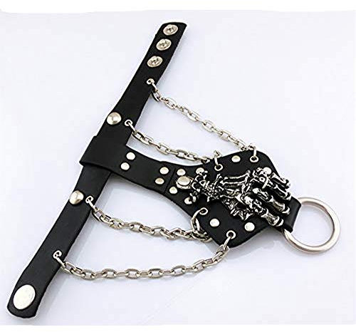 RUIXIB Herren Kreativ Ring Armband Persönlichkeit Schmuck mit Kette und Nieten aus PU Leder Kostüm Zubehör Rock Hip-Hop Punk Gothic Stil für Cosplay Halloween Armband Bühne Show