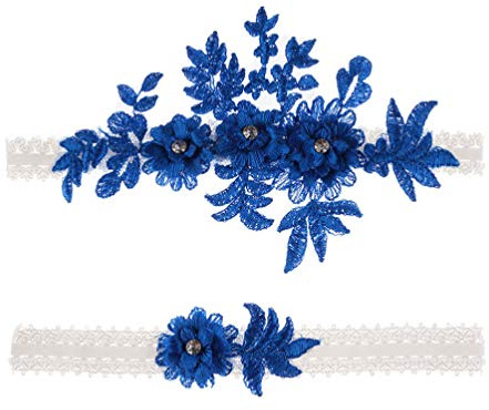 Amosfun 2 StüCk Strumpfband Hochzeit Blau Spitze Strass BeinbäNder Braut Bein Ornamente FüR Frauen MäDchen, Oberschenkelumfang 40-60 Cm