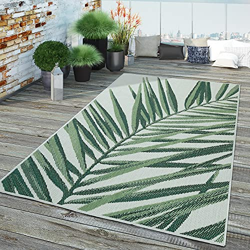 TT Home In-& Outdoor Teppich Wetterfest Balkon Küche Wohnzimmer Palmen Muster Modern, Farbe:Grün Beige 5, Größe:120x170 cm