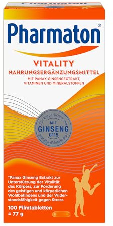 Pharmaton Vitality | 100 Tabletten | Mit Ginseng G115, B-Vitaminen, Zink & Eisen | Unterstützt Vitalität* und Wohlbefinden**