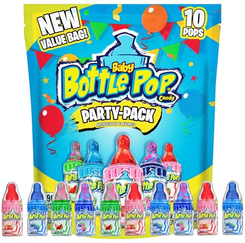 Baby Bottle Pop Back to School Bulk Variety Party Pack - 10 Count Individually Wrapped Lollipops w/Powdered Sugar Dip in Assorted Fruity Flavors - Fun Candy/Supplies for School Treats & Care Packages