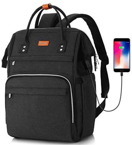 RJEU Mochila Portatil 17 Pulgadas,Mochila de ocio Mujer con Puerto de Carga USB para la Escolares/Escola/Negocios/Viajes,Negro