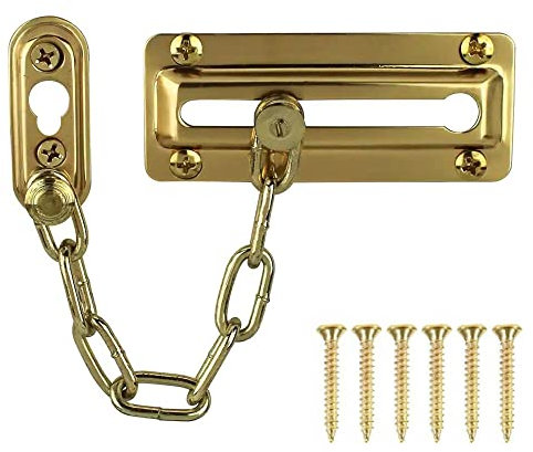 Brass Door Chain - Solid and Heavy Duty Stainless Steel Door Chains for Front Door - Door Chains with Locking Mechanism, Perfect Door Chain Lock for Wooden Brass and UPVC Doors