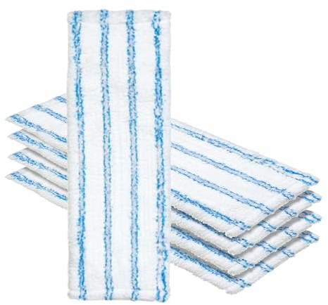 Okaei 5 Stück Wischmopp Bezug (60 cm) - Premium Bodenwischer-Wischbezug aus Microfaser mit weichen Borsten - Bezug Ideal Geeignet für Grundreinigungen von Ebenen bis Leicht Unebenen Böden - Weiß/Blau