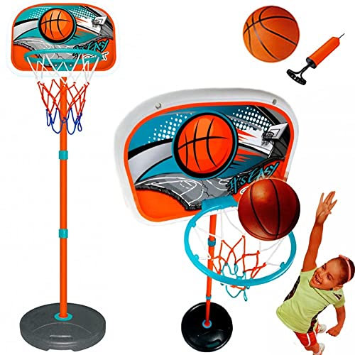BAKAJI Canestro Basket a Piantana Giocattolo per Bambini con Altezza Regolabile Fino a 160 cm e Base Riempibile Playset Sport da Esterno Giardino e Interno Pallone e Gonfiatore Incluso