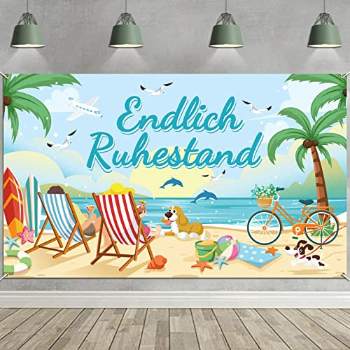 DPKOW Endlich Ruhestand Banner für Rentner Dekoration, Rente Hintergrund Banner für Ruhestand Dekoration, Pension Abschiedsfeier Deko Pensionierung Büro Party, 185 * 110cm