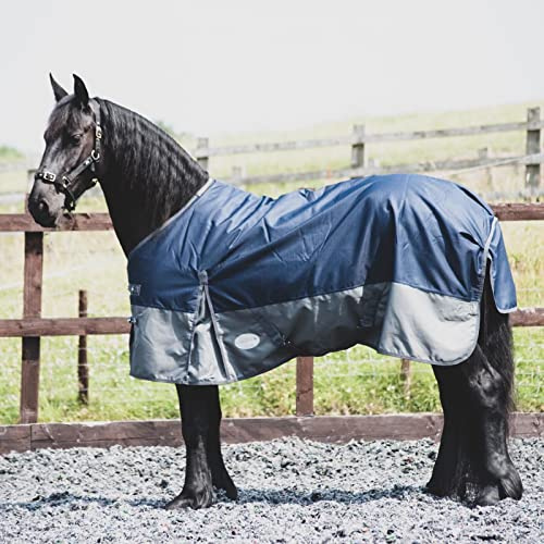 Equitack 1200D Winterdecke Pferdedecke, 145cm | 100g Regular Regendecke Pferd mit Fleece | wasserdichte Outdoordecke Pferd | Navy/Grau