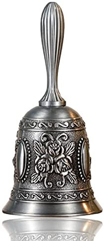 Bayli Handglocke klein | Tischglocke aus Metall | Rezeptionsklingel aus Zinklegierung | Serviceglocke [Höhe: 11 cm] |Hotelglocke | Empfangklingel [Farbe: Silber]