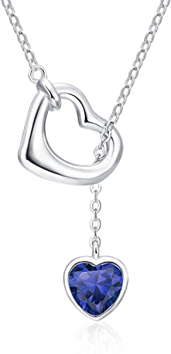 Qings Collar Mujer Corazón Colgante Zafiro Plata de Ley 925 Septiembre Collares Piedra Nacimiento con 5A Circonia Forma de Corazones Cumpleaños Navidad día de San Valentín Regalo para Hija Niña
