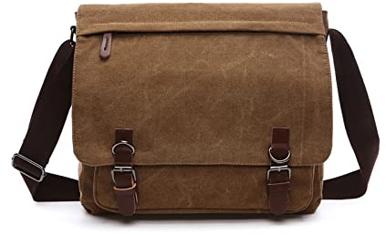 FANDARE Retro Umhängetasche Herren Segeltuch Arbeitstasche Messenger Bag Schultertasche passen 12,9-Zoll-Laptop Herrentasche Umhängen für Reise Schule Hochschule Arbeit Outdoor Schulranzen Braun
