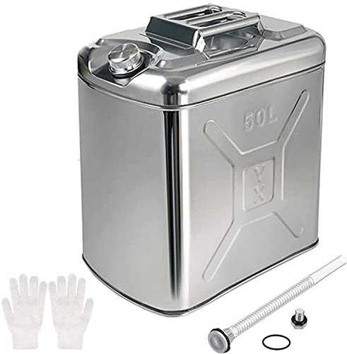 YILEFU Bidón para Gasolina Metal 1 mm de Espesor Bidón De Combustible Recipientes Gasolina Garrafa De Gasolina Y Diésel En Metal con 3 Asas y Manguera,Ideal para Viajes Largos,50L
