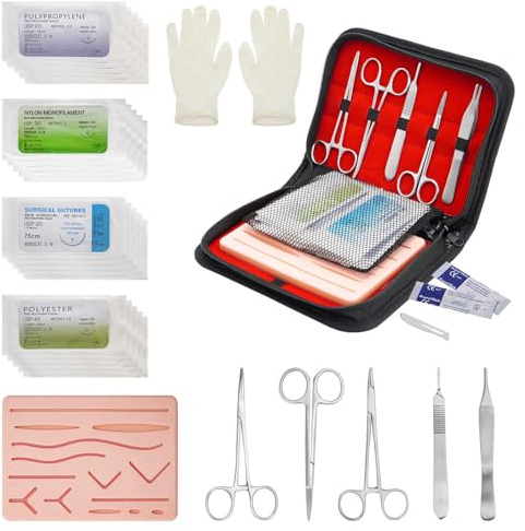 PRECIPETTE Chirurgisches Nahtset Wundnaht-Übungsset 35Stk. Nahttrainingsset Übungsnähte Nähset-Medizin 24 Wundnaht-Faden für Medizinstudenten Suture Practice Kit (Nur für Bildung)