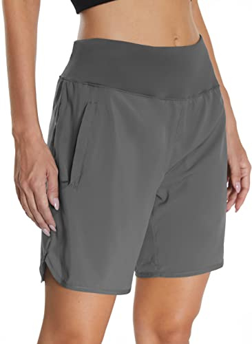 Mesing Short Sport Femme Course Taille Haute Pantalon Running Court Respirant avec Slip Intérieur et Poche Arrière à Glissière