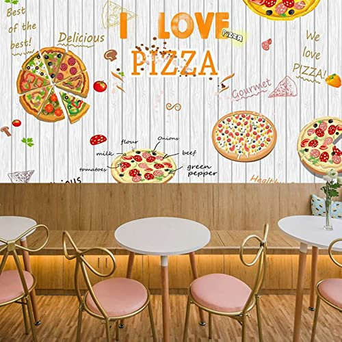 Benutzerdefinierte Pizza Thema Tapete Weiß Holzbrett Strukturtapete Fast Food Restaurant Snackbar Dekor Wandbild 3D-250Cmx175Cm