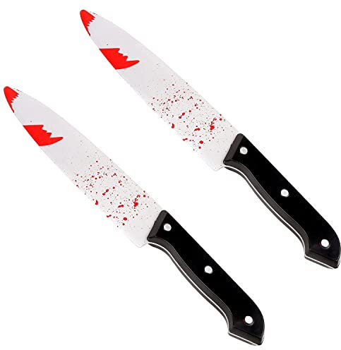 DERAYEE 2 Pezzi Coltello Sangue Finto,Pugnale in Plastica Halloween,Coltello Finto per Feste di Halloween