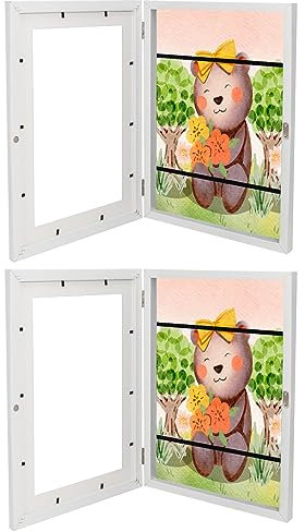 Bilderrahmen A4 Kinderzeichnungen,kinder kunstbilderrahmen zum öffnen, A4 aufklappbar Frontöffnung Bilderrahmen Kinderbilder,Befüllbarer Wechseln fotorahmen für Kinderzeichnung(2pc,weiß)