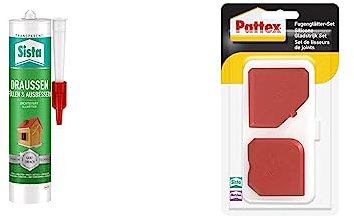Bundle aus SISTA DRAUSSEN Füllen & Ausbessern, 1x280ml Kartusche + Pattex Fugenglätter Set, 9 Fugenspachtel zum professionellen Glätten, 1 Set inkl. Aufbewahrungsbox