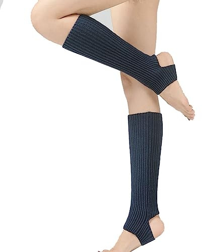 Yurosiay Gestrickte Ballett Stulpen 43cm Tanzstulpen Mädchen Damen Winter Warm Beinstulpen Strick Mit Fersenloch Weich Legwarmer Beinwarmer Stulpen für Yoga Ballett Tanz Fitness Marineblau