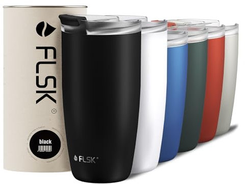 FLSK Edelstahl Next Gen Essentials CUP To go- Mehrwegbecher für unterwegs (350 ml, 500 ml) - 3h heiß & 3h kalt, auslaufsicher, spülmaschinengeeignet, inkl. baumfreier Verpackung