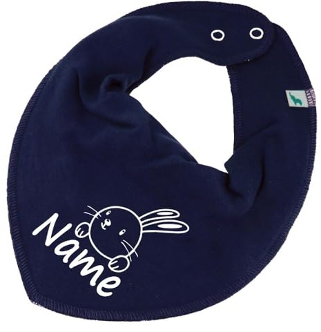 HALSTUCH Hase mit Name oder Text personalisiert für Baby oder Kind aus Baumwolle in Einheitsgröße dunkelblau