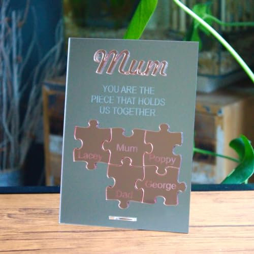 TIELO Personalised Mum Puzzle Jigsaw Sign Ornament Mum You Are the Piece that Holds Us Together Multiple Colours (Rose Gold, 4 Puzzle Pieces)