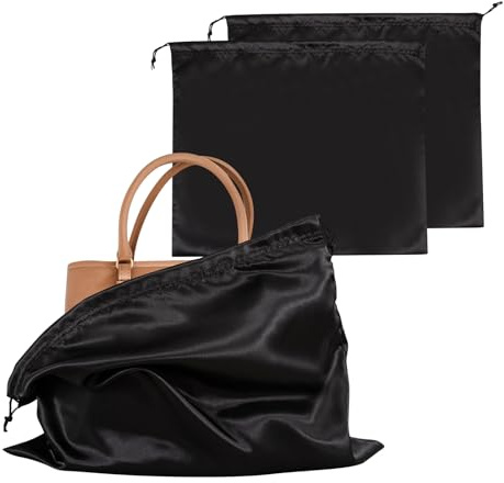 Lot de 2 housses anti-poussière en soie avec cordon de serrage pour sacs à main, Noir , 2000 cm²