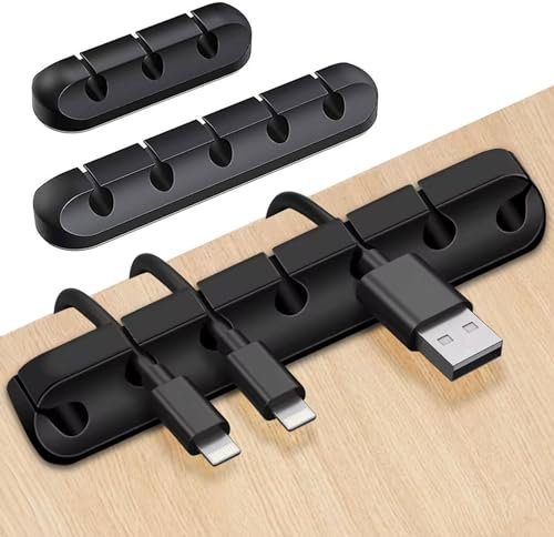 LAC FUTURE Cable Clips Self Adhesive (3 Pack) – Desk Cable Holder & Tidy Clips for USB/Charging Cables – Wire Organiser – Black