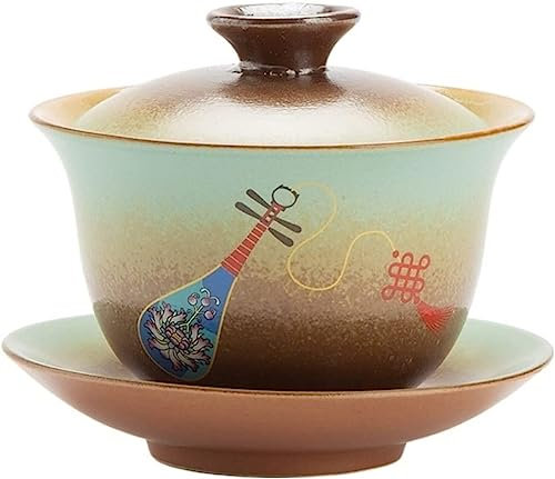 Las copas de té, Taza de té retro con tazón de sopera, juego de té de Kung Fu, tazón cubierto, taza de té, cambio de horno antiguo, tazón de sopera de té de cerámica, taza de té hecha a mano, juego de