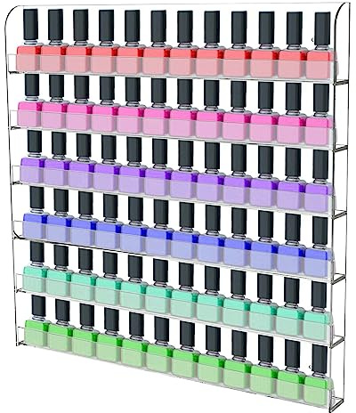 TAPMING Étagère à vernis à ongles, 6 étagères, 96 bouteilles, organiseur mural pour vernis à ongles, parfum, rouge à lèvres, huiles essentielles, transparent