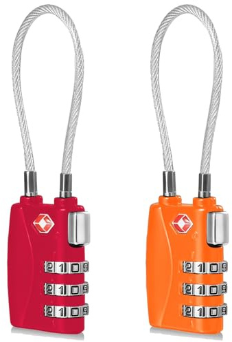 CFMOUR TSA-lås – 1, 2, 3, 4, 5, 6-pack 3-urtavla resekabel kombination säkerhetshänglås för resväska bagage väska kodlås – röd och orange (förpackning med 2)