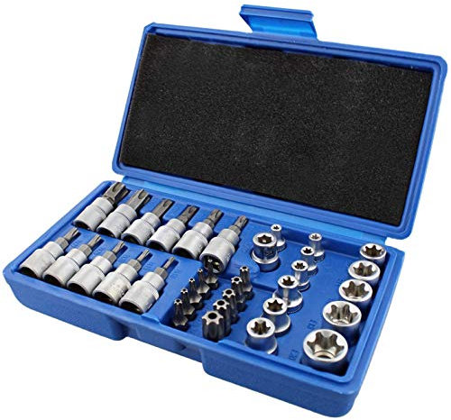 Booso Juego de 34 llaves de vaso Torx de triple cuadrado, juego de puntas Torx de estrella macho y hembra