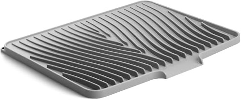 Fuyit Silicone Dish Drying Mat with Raised Drain Lip, Inclined Design, 16 x 13 Heat Resistant Non-Slip Mat for Kitchen Counter or Sink (Gray）