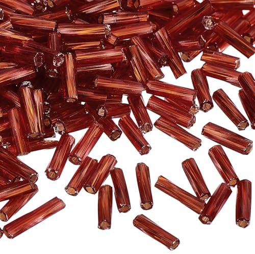 sourcing map 1200Pcs Glass Bugle Beads 6x1.7mm Tube (Dark Orange) | Mini Loose Glass Seed,Spacer Bead,for DIY Earrings Necklaces Bracelets Jewelry Making