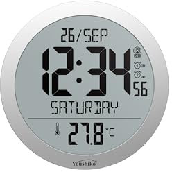 Youshiko Jumbo Large Radio Controlled Wall Clock (UK & Ireland Version/Premium Quality/Clear Display), Large Round, Temperature display (Silver)