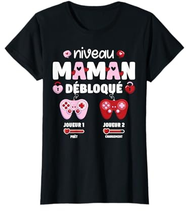 Enceinte Maman Niveau Maman Débloqué Geek en Cours 2025 T-Shirt